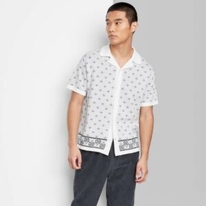 Men's White Patterned Short Sleeve Shirt